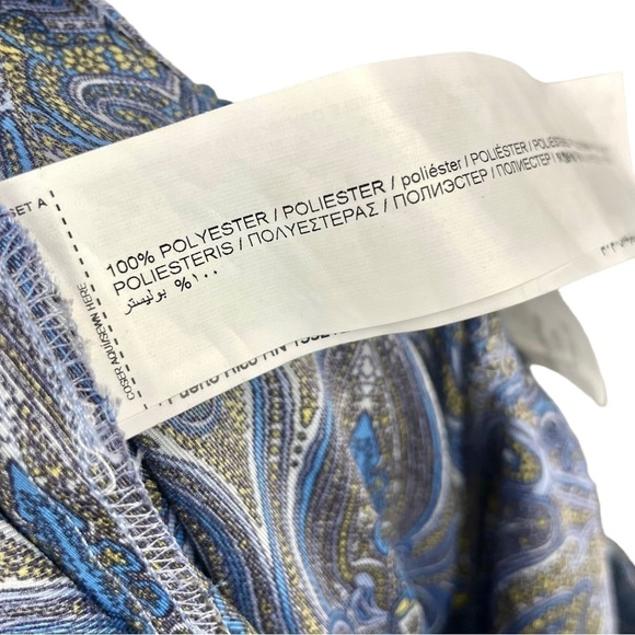 Mango Paisley Blue Printed Wide Leg Full Length Pants Size M - Picture 6 of 7